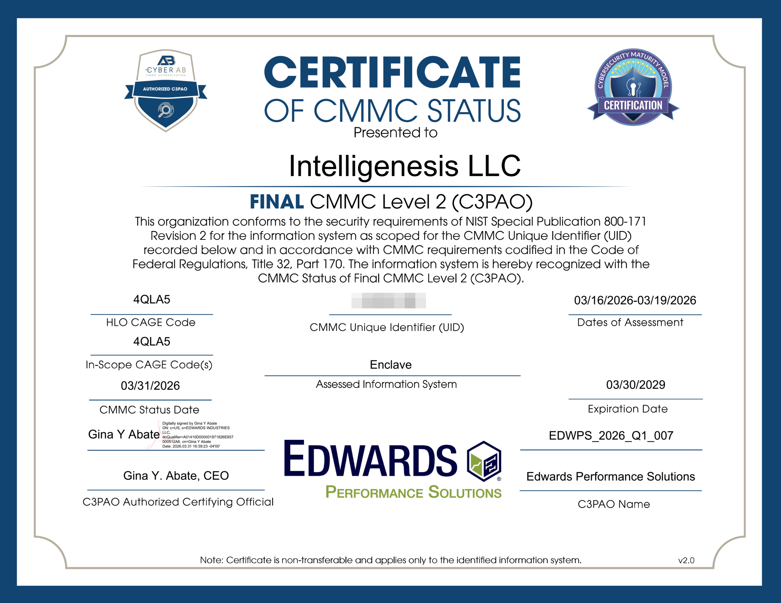 IntelliGenesis Achieves CMMC Level 2 Certification, Strengthening ...